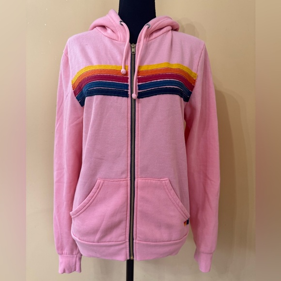 NWT AVIATOR NATION SWEAT SUIT SET HOODIE AND JOGGERS PINK 5 STRIPE - Picture 8 of 15